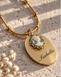 Halskette Personalisiert Gold – 14K Vergoldete Edelstahlkette, Vintage-Schmuck, Cameo Anhänger, Personalisierte Geschenke für Freundinnen